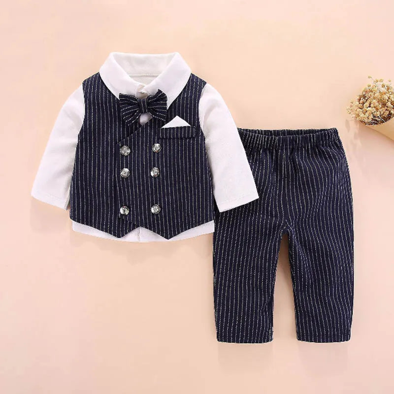Iyeal conjunto de terno de batismo para bebê menino, presente de festa de aniversário para recém-nascidos, smoking infantil com chapéu, gravata borboleta, roupa de cavalheiro para crianças pequenas, 3 peças