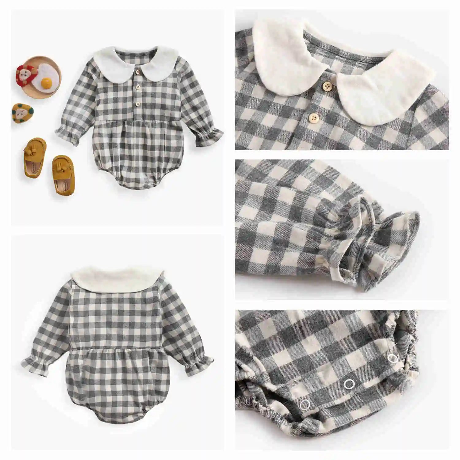 Sanlutoz Bodysuits para bebês fofos xadrez roupas para meninas manga comprida outono macacões para bebês