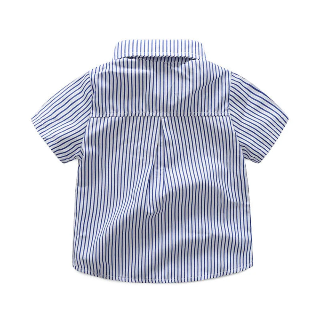 Conjunto de camisa e calça listrada de manga curta infantil, roupa de bebê, cavalheiros, terno elegante, roupa de treino infantil, menino, casual, verão