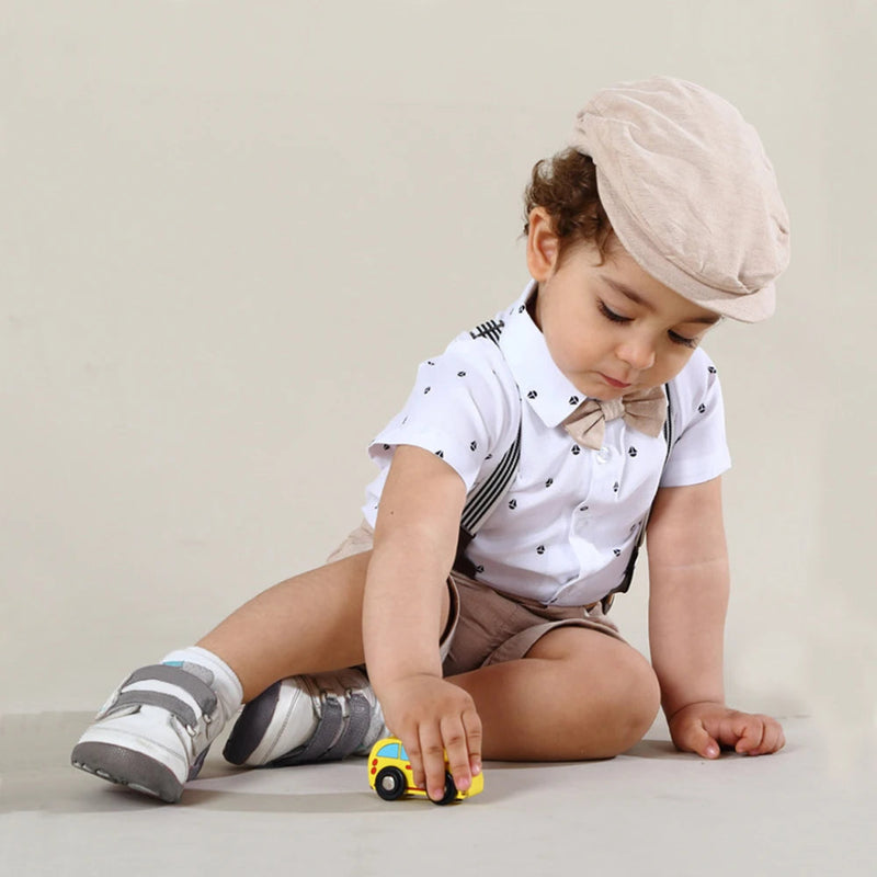 Bebê menino roupas terno recém-nascido bonito macacão arco conjunto festival de aniversário presente macacão chapéu da criança meninos roupa de casamento vestido