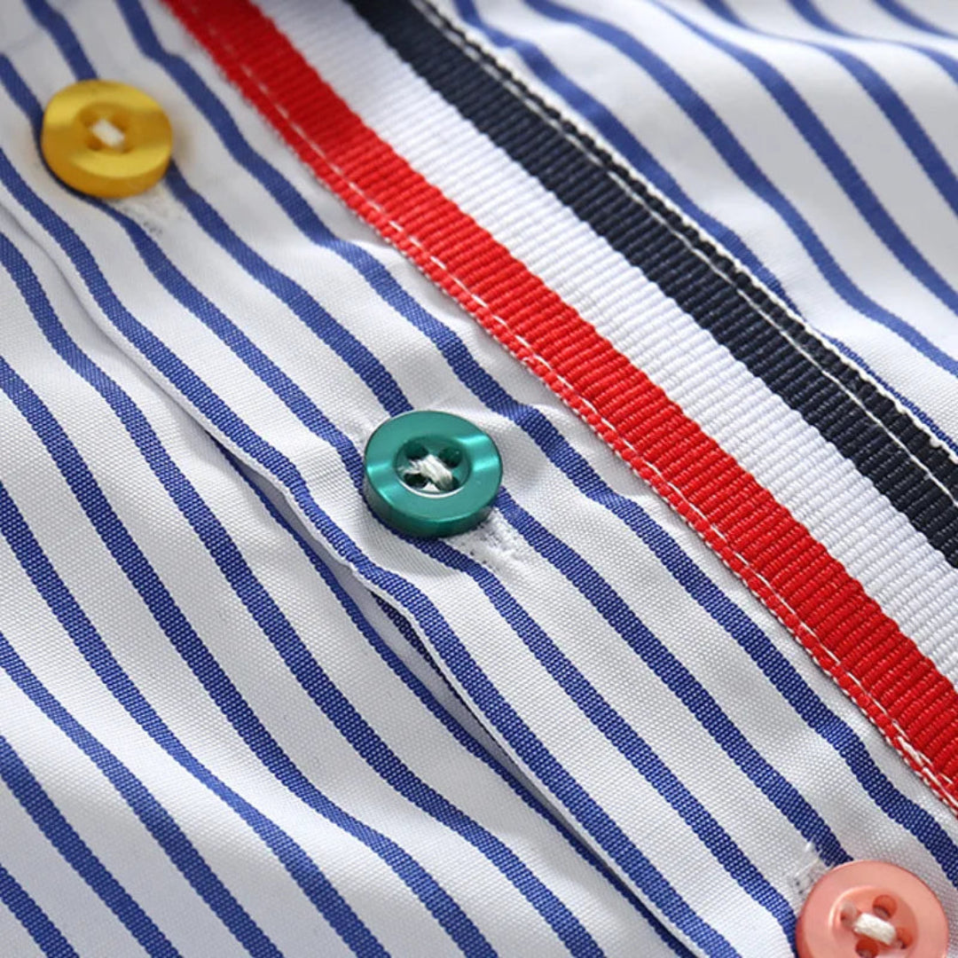 Conjunto de camisa e calça listrada de manga curta infantil, roupa de bebê, cavalheiros, terno elegante, roupa de treino infantil, menino, casual, verão