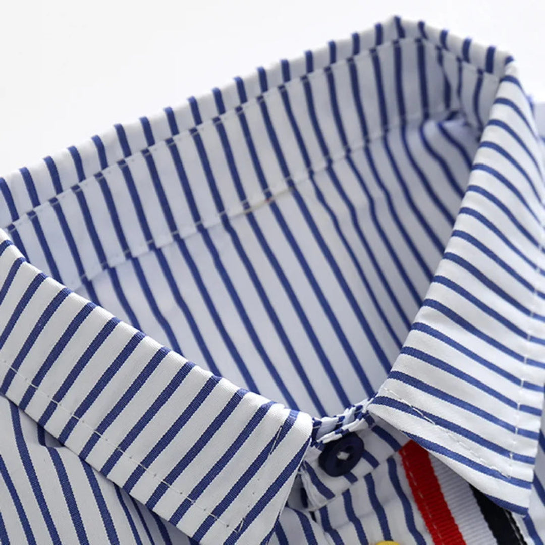 Conjunto de camisa e calça listrada de manga curta infantil, roupa de bebê, cavalheiros, terno elegante, roupa de treino infantil, menino, casual, verão