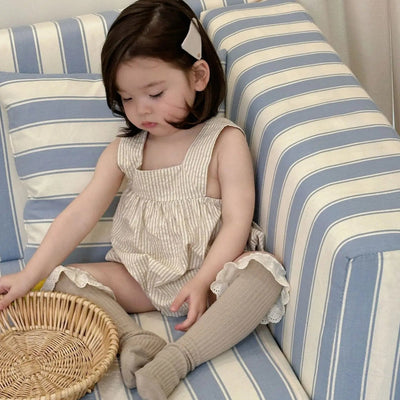 2025 verão novo bebê sem mangas listrado bodysuit algodão infantil menina casual cinta macacão recém-nascido da criança roupas casuais 0-24m