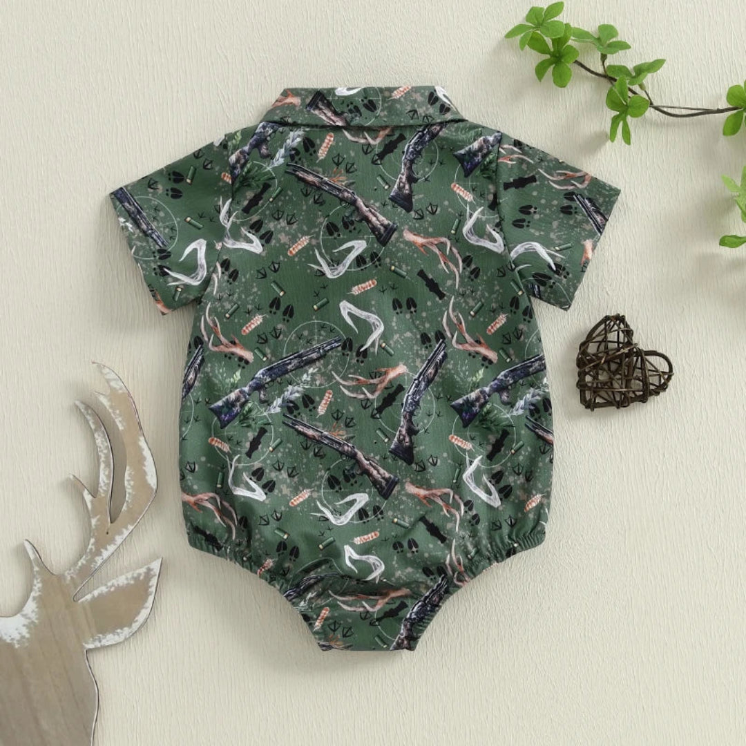 Pudcoco infantil bebê menino manga curta macacão moda impressão lapela pescoço botão-up bodysuit roupas casuais de verão
