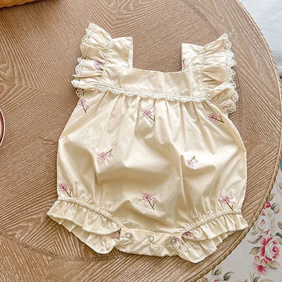 2024 novo verão bebê recém-nascido menina macacão de manga curta algodão bordado infantil bebê meninas macacão 0-24m roupas do bebê meninas