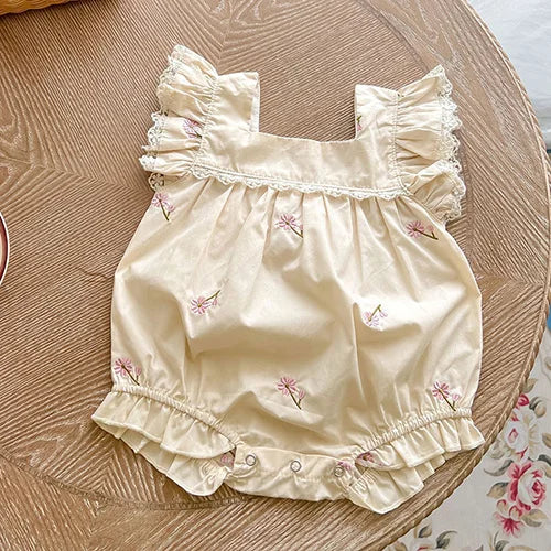 2024 novo verão bebê recém-nascido menina macacão de manga curta algodão bordado infantil bebê meninas macacão 0-24m roupas do bebê meninas