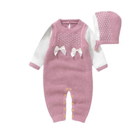 Bebê recém-nascido macacão de malha infantil menina macacão bonito arcos outono roupas do miúdo chapéu criança macacão 0-18m roupa quente manga longa 2pc
