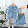 Novas crianças moda meninos denim conjuntos de roupas casuais camisas listradas shorts 2 pçs crianças terno ao ar livre da criança terno 0-5 anos