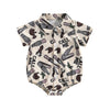 Pudcoco infantil bebê menino manga curta macacão moda impressão lapela pescoço botão-up bodysuit roupas casuais de verão