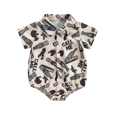 Pudcoco infantil bebê menino manga curta macacão moda impressão lapela pescoço botão-up bodysuit roupas casuais de verão