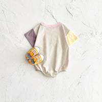 Macacão bordado letra manga curta para bebês meninos e meninas, em macacão recém-nascido, roupas infantis, bloco de cores, verão, 0-18m