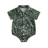 Pudcoco infantil bebê menino manga curta macacão moda impressão lapela pescoço botão-up bodysuit roupas casuais de verão
