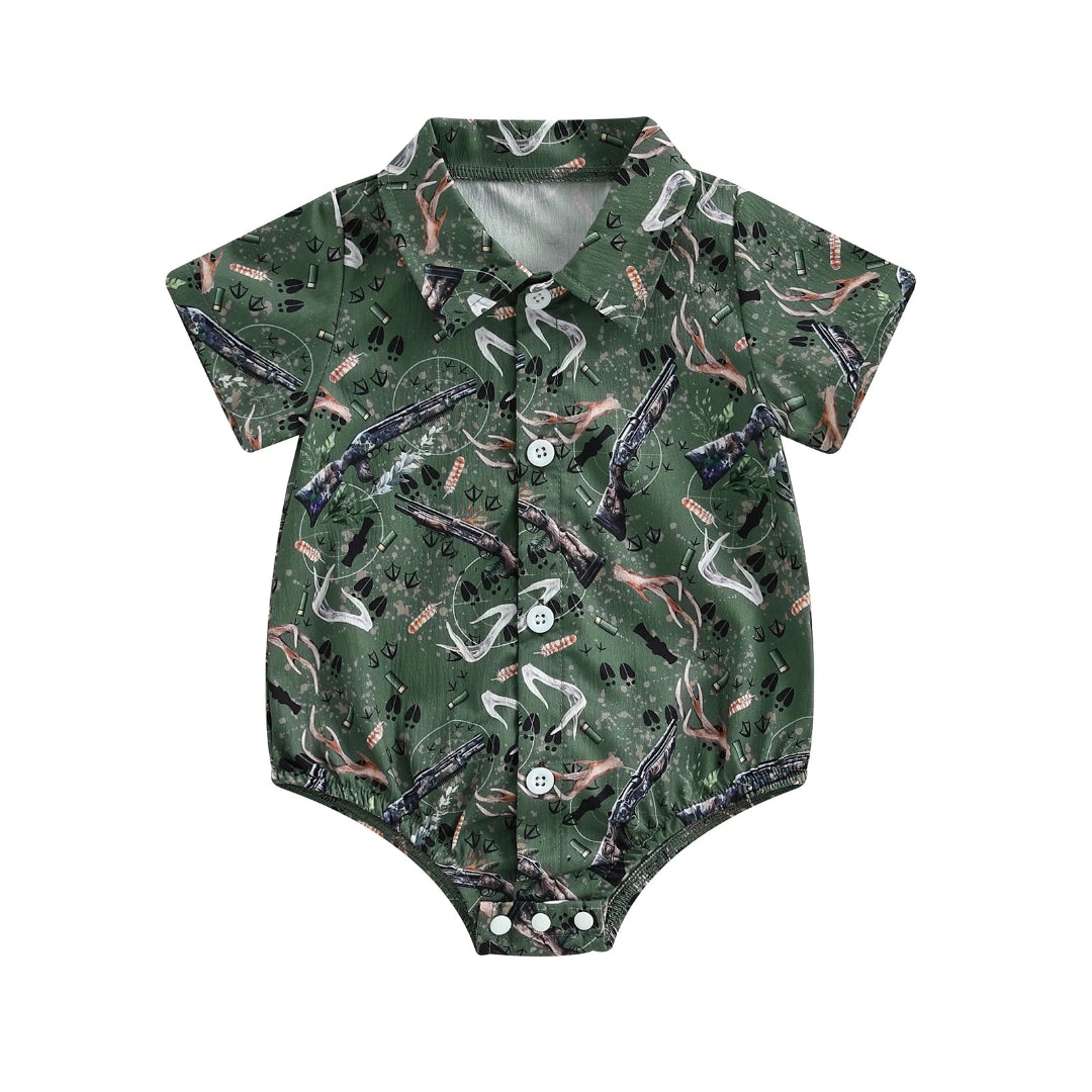 Pudcoco infantil bebê menino manga curta macacão moda impressão lapela pescoço botão-up bodysuit roupas casuais de verão