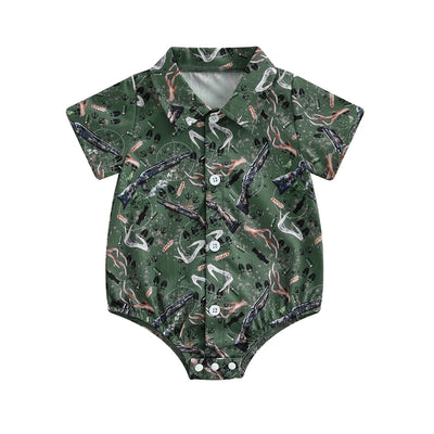 Pudcoco infantil bebê menino manga curta macacão moda impressão lapela pescoço botão-up bodysuit roupas casuais de verão