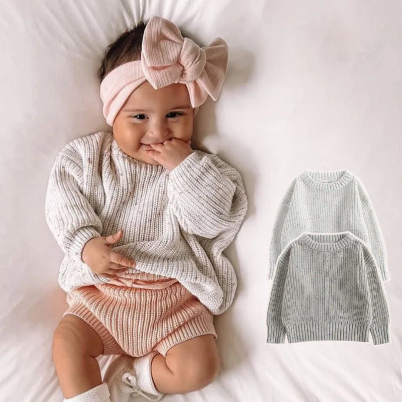 Baby O Neck Knit Pullover, Malhas Meninos e Meninas, Roupas Meninas Breve, 2 Cores, Outono