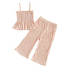 Pudcoco Conjunto de 2 peças de roupa de verão para bebês meninas com babados sólidos e tops sem mangas e calças com textura ondulada 0-4T