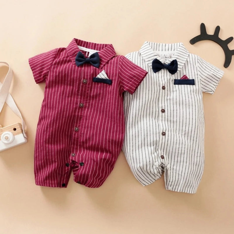 1 peça macacão de bebê menino estilo formal manga curta estampa de tira roupas de verão