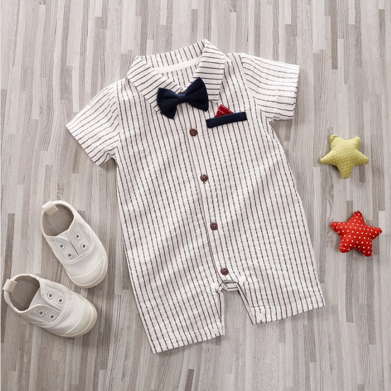1 peça macacão de bebê menino estilo formal manga curta estampa de tira roupas de verão