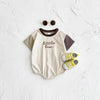 Macacão bordado letra manga curta para bebês meninos e meninas, em macacão recém-nascido, roupas infantis, bloco de cores, verão, 0-18m