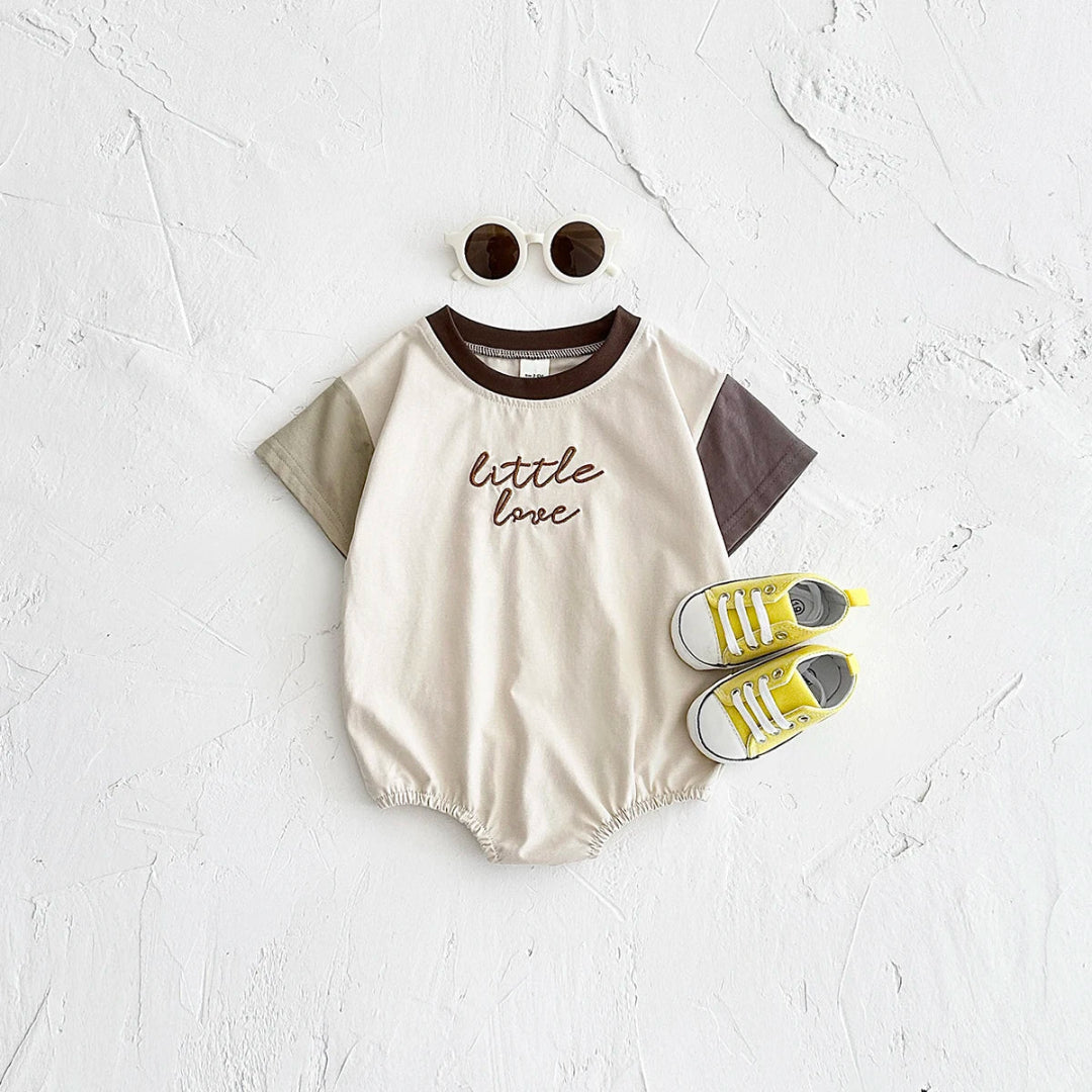 Macacão bordado letra manga curta para bebês meninos e meninas, em macacão recém-nascido, roupas infantis, bloco de cores, verão, 0-18m
