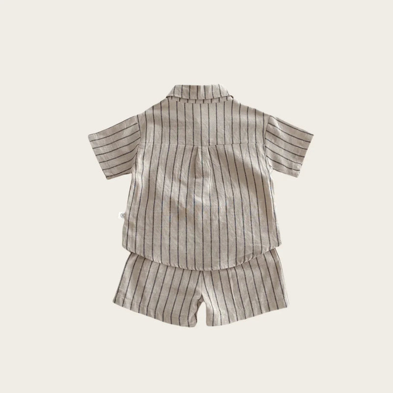 Camisa e shorts listrados de algodão para crianças da moda, conjunto combinado de conforto e estilo, ideal para crianças de 1 a 5 anos