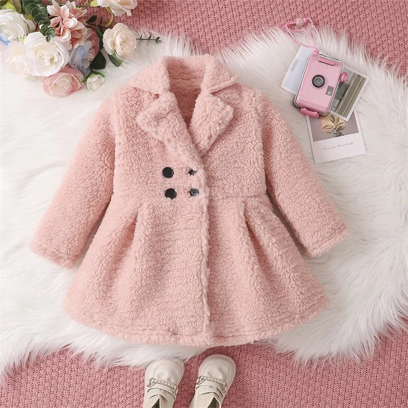 Lioraitiin criança bebê menina outono inverno roupas sherpa trench coat velo vestido de princesa casaco jaqueta crianças sobretudo