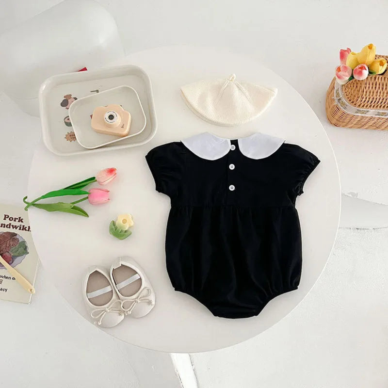 MILANCEL-Bodysuit patchwork para meninas infantis, roupas de bebê, fofas, colarinho Peter Pan, outwear para criança, 0-2 Y, verão, 2022