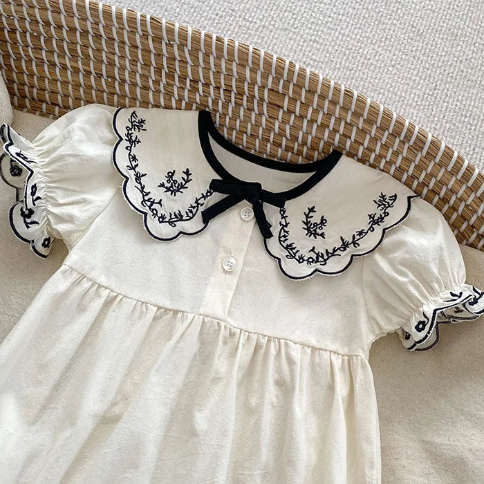 2024 novo verão bebê recém-nascido menina macacão de manga curta algodão bordado infantil bebê meninas macacão 0-24m roupas do bebê meninas