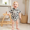 Pudcoco infantil bebê menino manga curta macacão moda impressão lapela pescoço botão-up bodysuit roupas casuais de verão