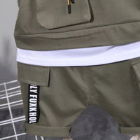 Moda verão crianças retalhos roupas bebê menino menina bolso t camisa shorts 2 pc/set criança casual roupas esportivas crianças agasalhos