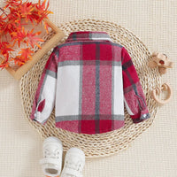 Outono menino menina casaco coreano novas crianças neutro xadrez lapela lã camisa de manga comprida moda cardigan curto