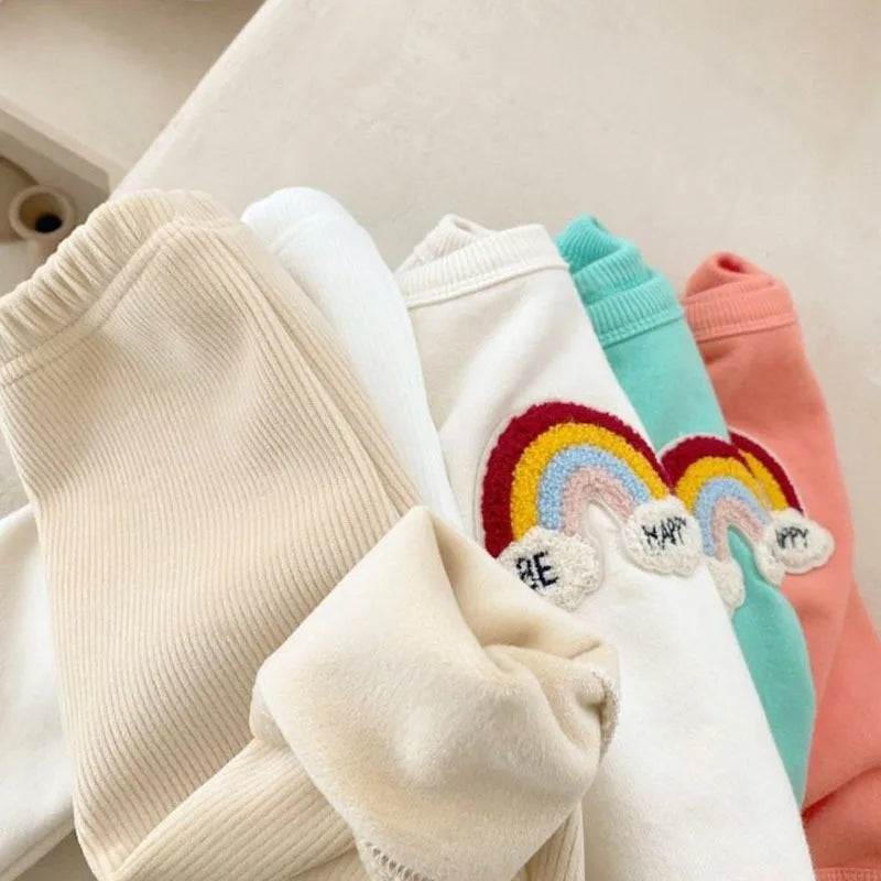 MILANCEL-Crianças arco-íris velo acolchoado tops e calças conjunto, hoodie do bebê, infantil Outwear roupas, outono, novo, 2pcs