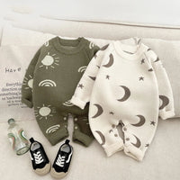 Ircomll bebê roupas de malha meninos meninas macacões moda lua sol camisola super bonito camisola de malha manga comprida bodysuit do bebê