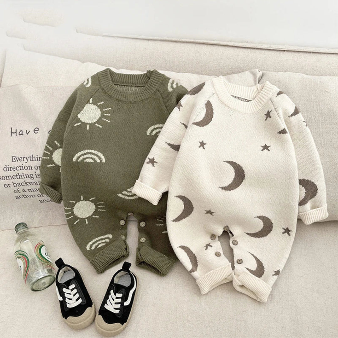 Ircomll bebê roupas de malha meninos meninas macacões moda lua sol camisola super bonito camisola de malha manga comprida bodysuit do bebê