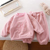 Conjuntos de flanela de inverno para crianças, pijamas sólidos e quentes para crianças, conjunto de duas peças para bebês, meninos e meninas, roupas boutique