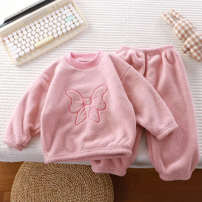 Conjuntos de flanela de inverno para crianças, pijamas sólidos e quentes para crianças, conjunto de duas peças para bebês, meninos e meninas, roupas boutique