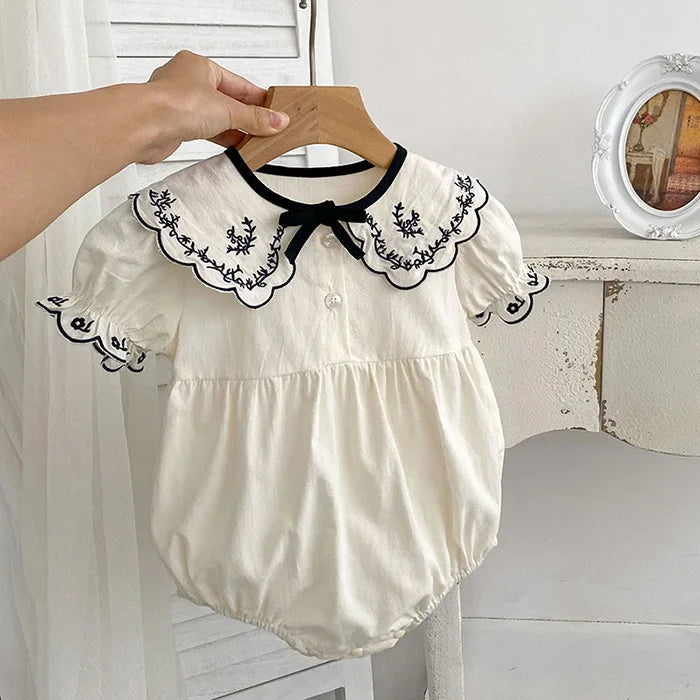 2024 novo verão bebê recém-nascido menina macacão de manga curta algodão bordado infantil bebê meninas macacão 0-24m roupas do bebê meninas