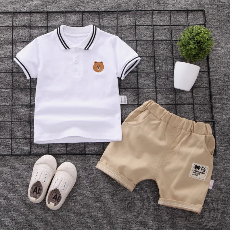 Verão bebê menino conjuntos de roupas moda urso bordado manga curta camiseta + shorts crianças 2 pçs terno 1-5y menina crianças conjunto esportivo