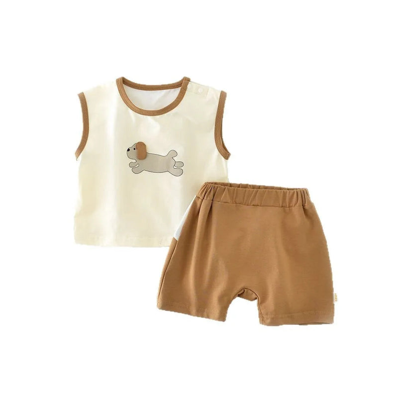 Milancel novo conjunto de roupas de bebê de verão 0-3t desenhos animados cães bloco de cores meninos colete + shorts roupa infantil 2 peças