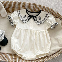 2024 novo verão bebê recém-nascido menina macacão de manga curta algodão bordado infantil bebê meninas macacão 0-24m roupas do bebê meninas