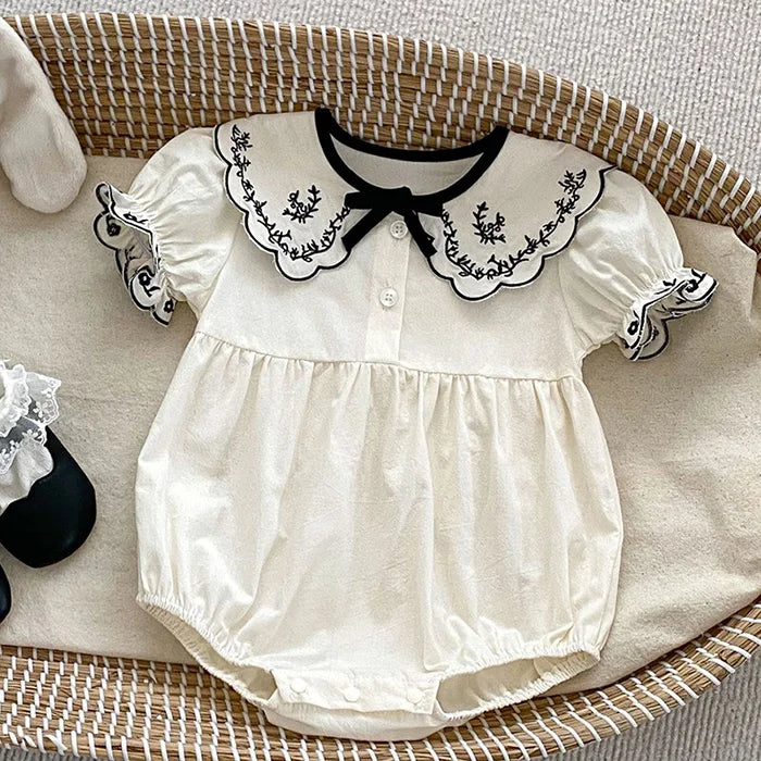 2024 novo verão bebê recém-nascido menina macacão de manga curta algodão bordado infantil bebê meninas macacão 0-24m roupas do bebê meninas