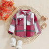 Outono menino menina casaco coreano novas crianças neutro xadrez lapela lã camisa de manga comprida moda cardigan curto