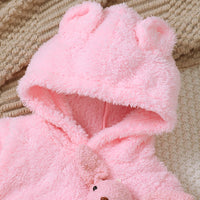 Outono e inverno rosa fofo conjunto bebê meninas bonito dos desenhos animados coelho figura com capuz manga longa com capuz cintura elástica calças de cor sólida