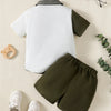 1-6 anos crianças meninos gola flip cor bloqueada pit stripe topo + shorts moda 2 pçs/set ensolarado bonito meninos verão conjunto