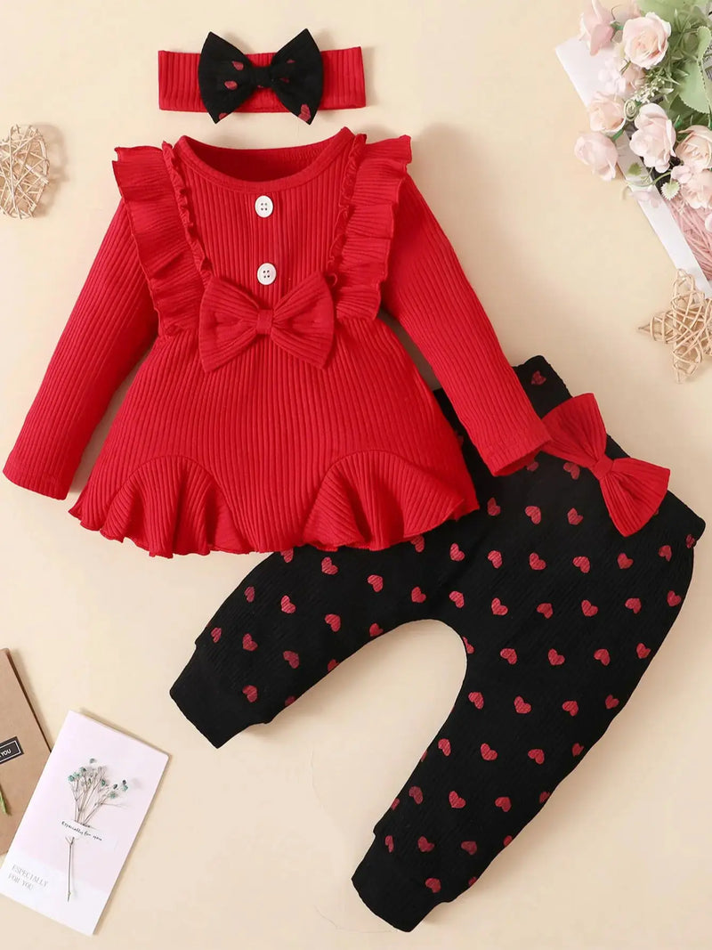 0-2 anos de idade bebê recém-nascido gilr primavera e outono em torno do pescoço manga comprida estilo princesa amor impresso calças conjunto moda