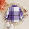 Outono menino menina casaco coreano novas crianças neutro xadrez lapela lã camisa de manga comprida moda cardigan curto
