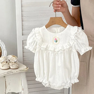 2024 novo verão bebê recém-nascido menina macacão de manga curta algodão bordado infantil bebê meninas macacão 0-24m roupas do bebê meninas