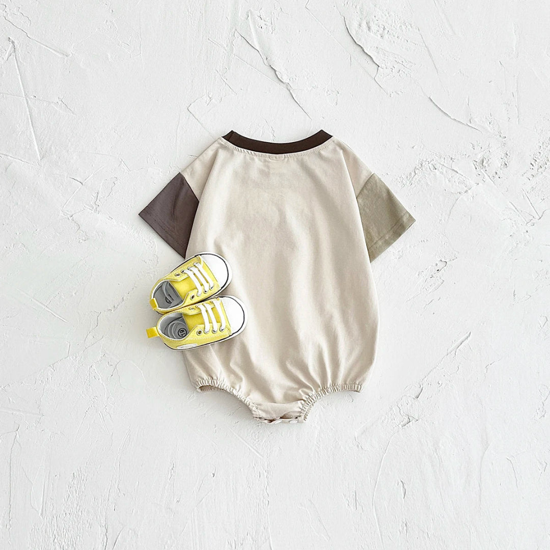 Macacão bordado letra manga curta para bebês meninos e meninas, em macacão recém-nascido, roupas infantis, bloco de cores, verão, 0-18m