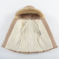 Crianças outono inverno grosso casaco de algodão crianças meninas quente pérolas jaqueta gola de pelúcia com capuz à prova de vento outwear 1 a 6 anos de idade