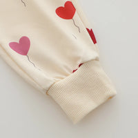 2 peças infantil primavera e outono estampa completa balão amor moda conjunto de calças de manga comprida